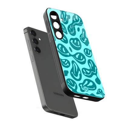 acid smiles turquoise edition back phone cover | glass case for samsung galaxy s24 fe