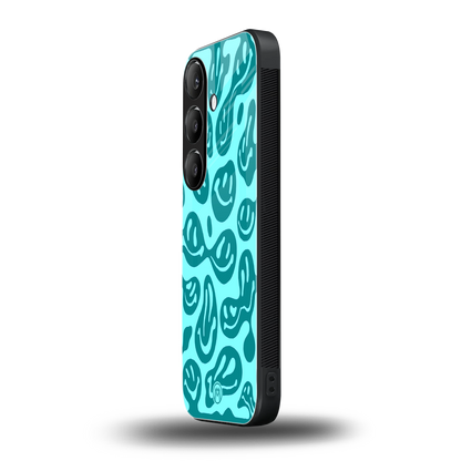 acid smiles turquoise edition back phone cover | glass case for samsung galaxy s24 fe