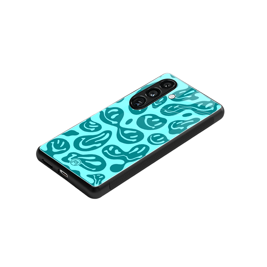 acid smiles turquoise edition back phone cover | glass case for samsung galaxy s25 plus