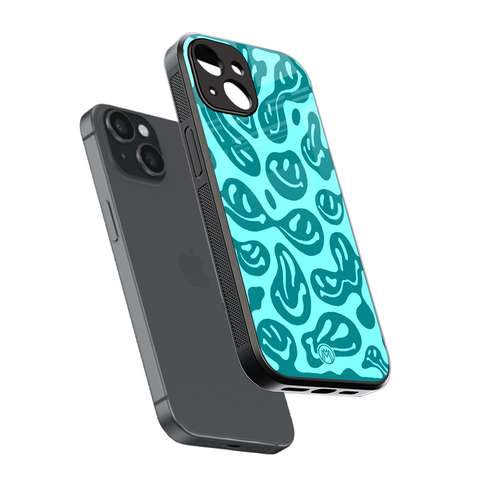 acid smiles turquoise edition back phone cover | glass case for iphone 14