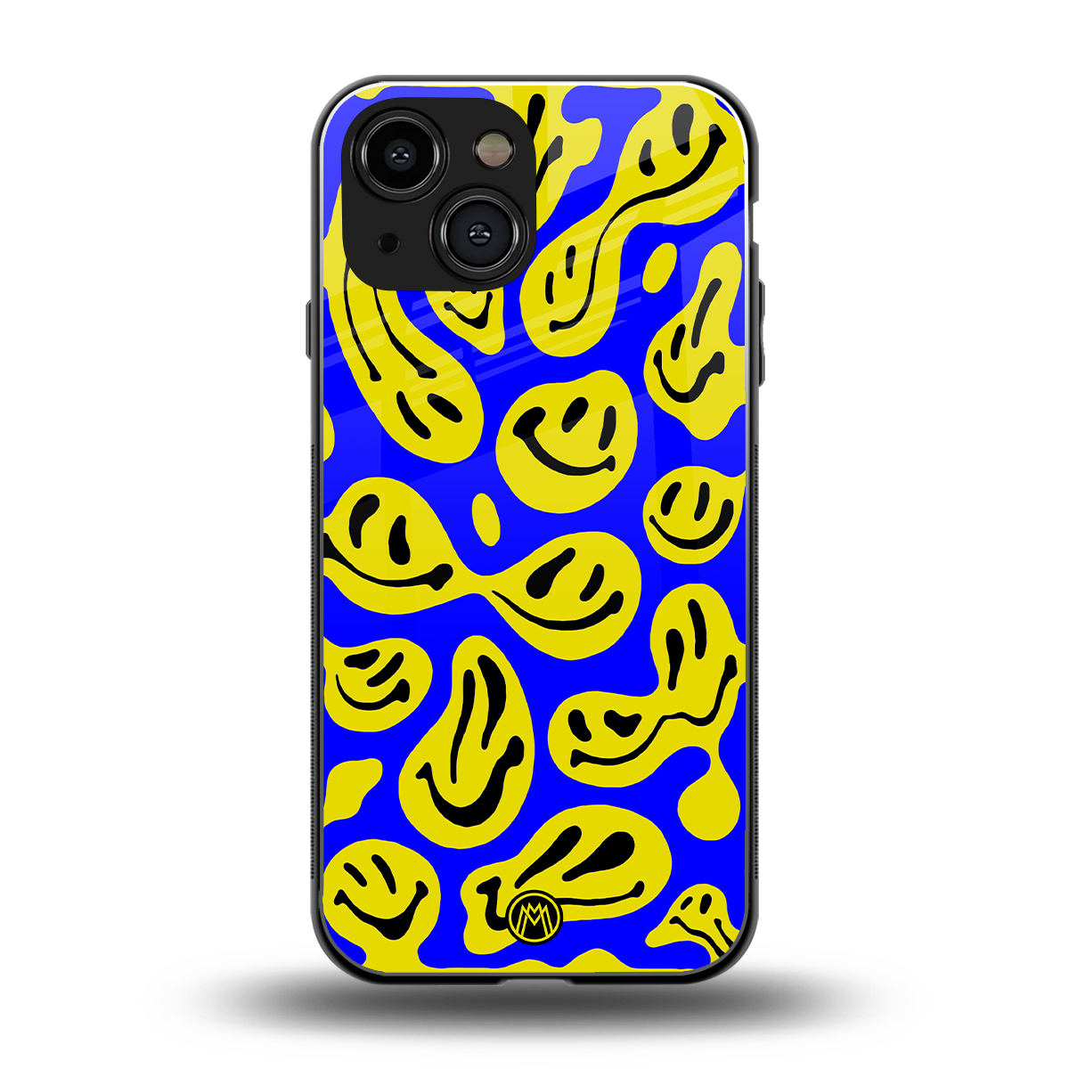 acid smiles yellow blue back phone cover | glass case for iphone 13 mini