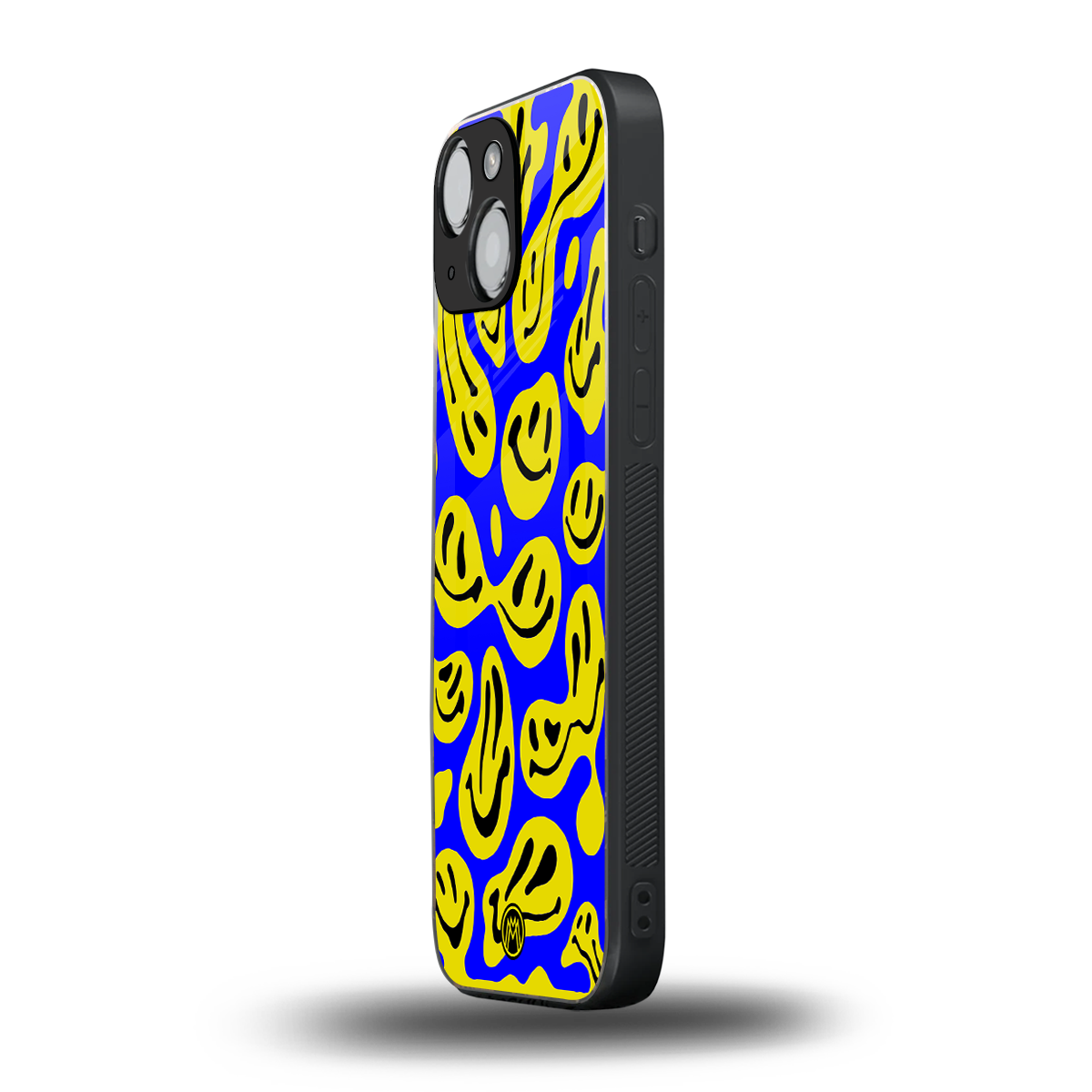 acid smiles yellow blue back phone cover | glass case for iphone 13 mini