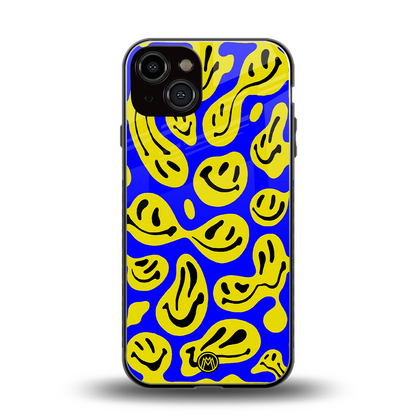 acid smiles yellow blue back phone cover | glass case for iphone 13