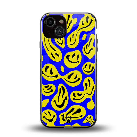acid smiles yellow blue back phone cover | glass case for iphone 13