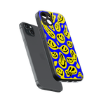 acid smiles yellow blue back phone cover | glass case for iphone 14 plus