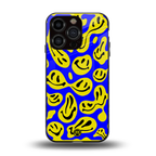 acid smiles yellow blue back phone cover | glass case for iphone 14 pro