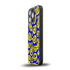 acid smiles yellow blue back phone cover | glass case for iphone 14 pro