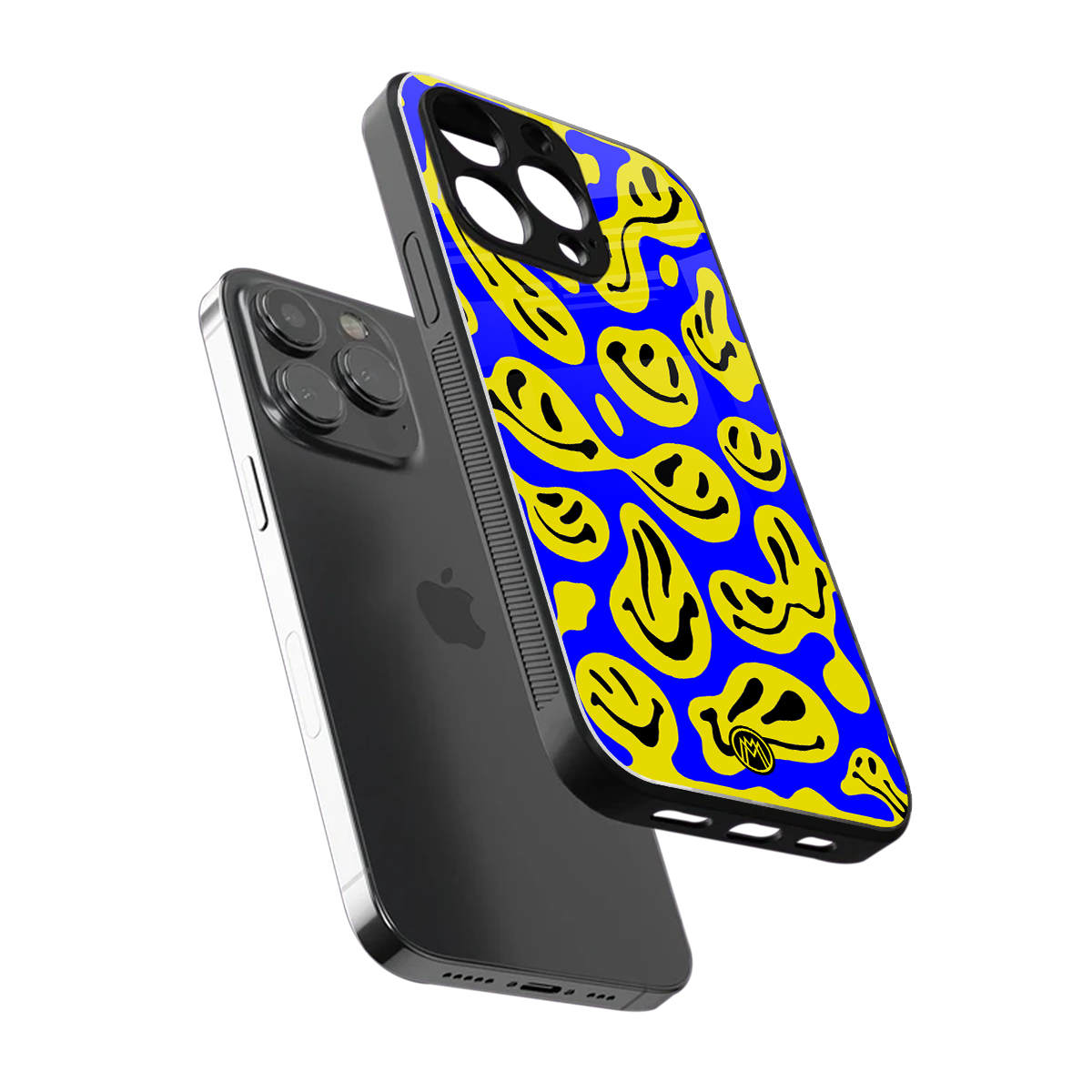 acid smiles yellow blue back phone cover | glass case for iphone 15 pro