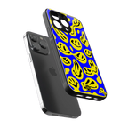 acid smiles yellow blue back phone cover | glass case for iphone 14 pro