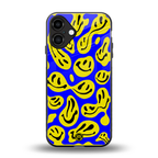 acid smiles yellow blue back phone cover | glass case for iphone 16 plus