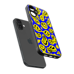 acid smiles yellow blue back phone cover | glass case for iphone 16 plus