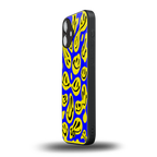 acid smiles yellow blue back phone cover | glass case for iphone 16 plus