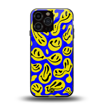 acid smiles yellow blue back phone cover | glass case for iphone 16 pro max