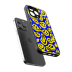 acid smiles yellow blue back phone cover | glass case for iphone 16 pro max