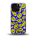 acid smiles yellow blue back phone cover | glass case for iphone 16 pro
