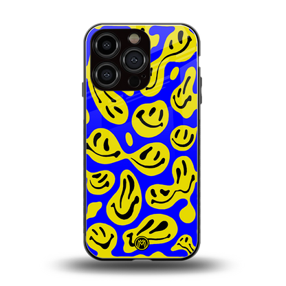 acid smiles yellow blue back phone cover | glass case for iphone 16 pro