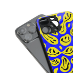 acid smiles yellow blue back phone cover | glass case for iphone 14 pro