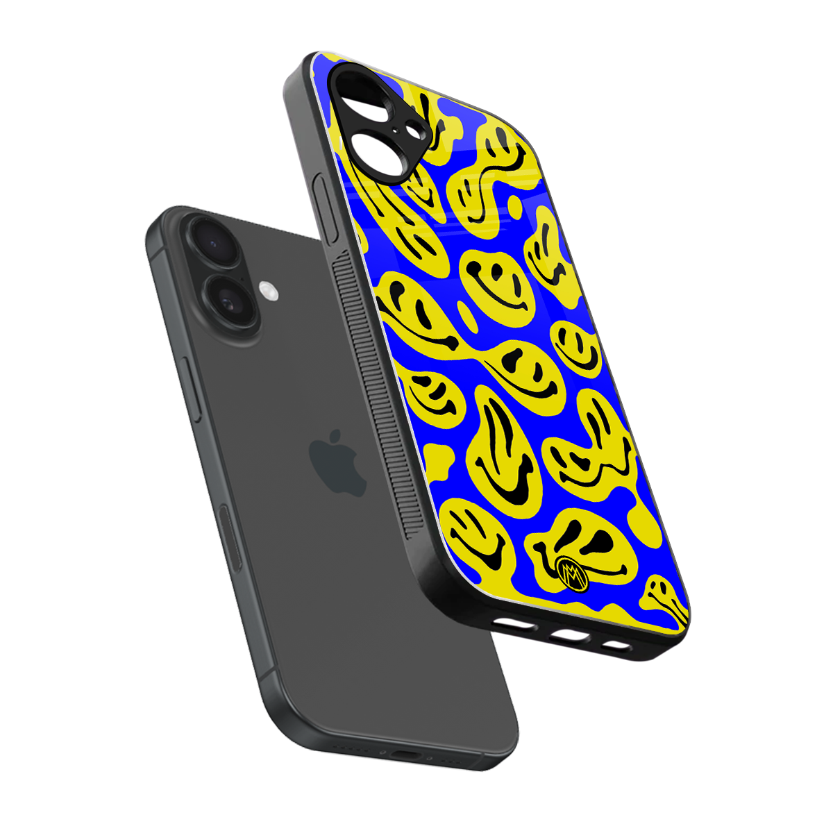 acid smiles yellow blue back phone cover | glass case for iphone 16
