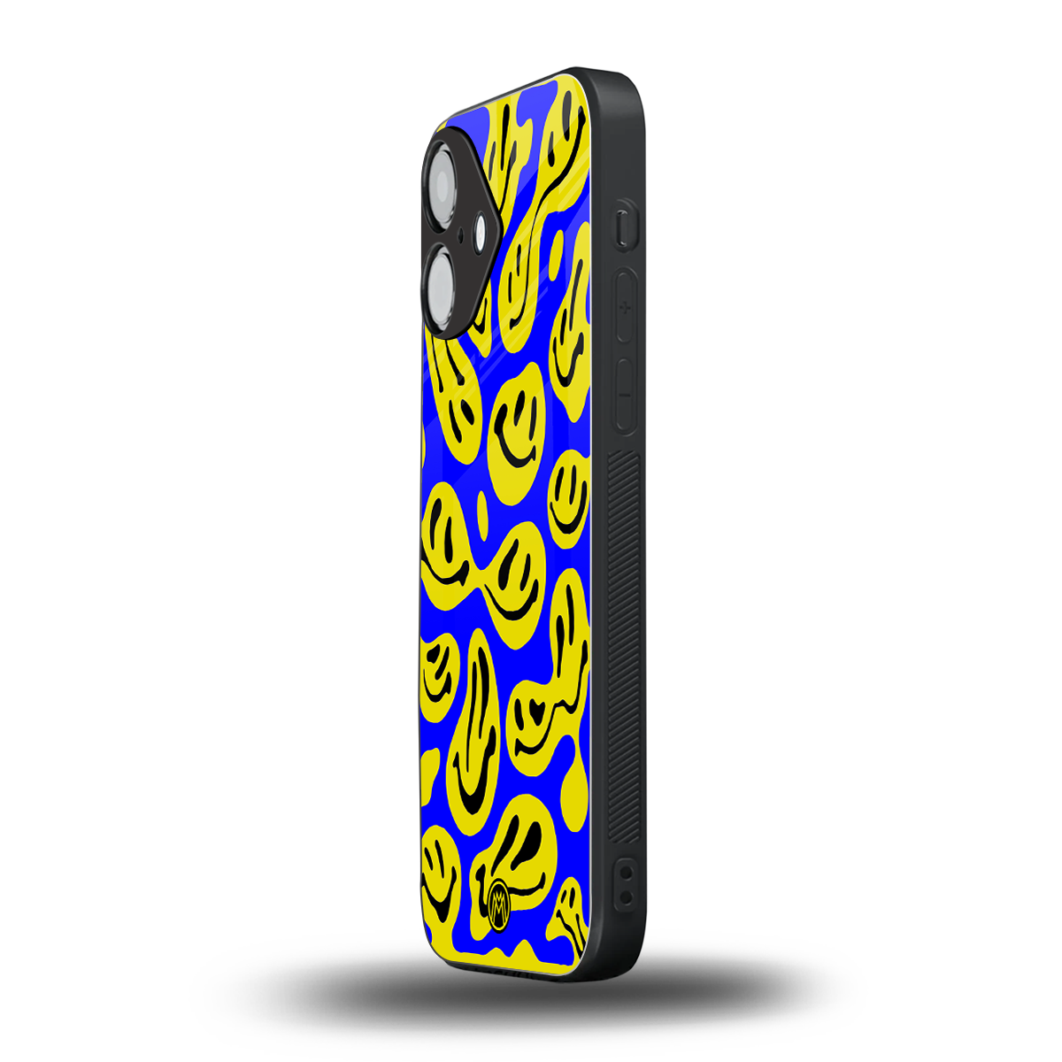 acid smiles yellow blue back phone cover | glass case for iphone 16