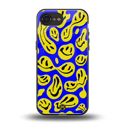 acid smiles yellow blue back phone cover | glass case for iphone 16e