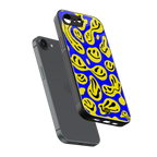 acid smiles yellow blue back phone cover | glass case for iphone 16e
