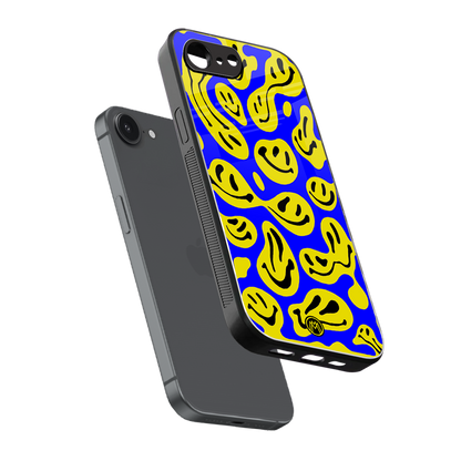 acid smiles yellow blue back phone cover | glass case for iphone 16e