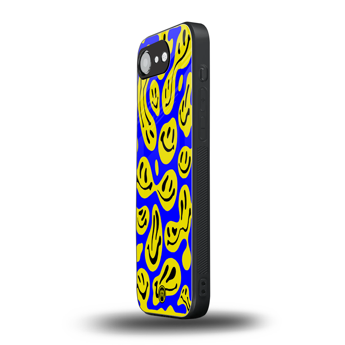acid smiles yellow blue back phone cover | glass case for iphone 16e
