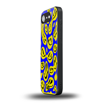 acid smiles yellow blue back phone cover | glass case for iphone 16e