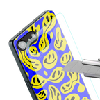acid smiles yellow blue back phone cover | glass case for iphone 16e
