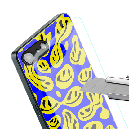 acid smiles yellow blue back phone cover | glass case for iphone 16e