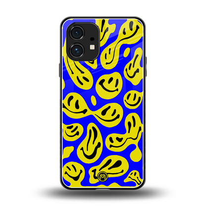 acid smiles yellow blue back phone cover | glass case for nothing phone 1