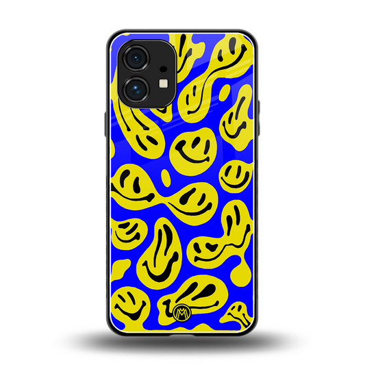 acid smiles yellow blue back phone cover | glass case for nothing phone 1