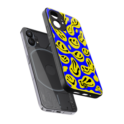 acid smiles yellow blue back phone cover | glass case for nothing phone 1