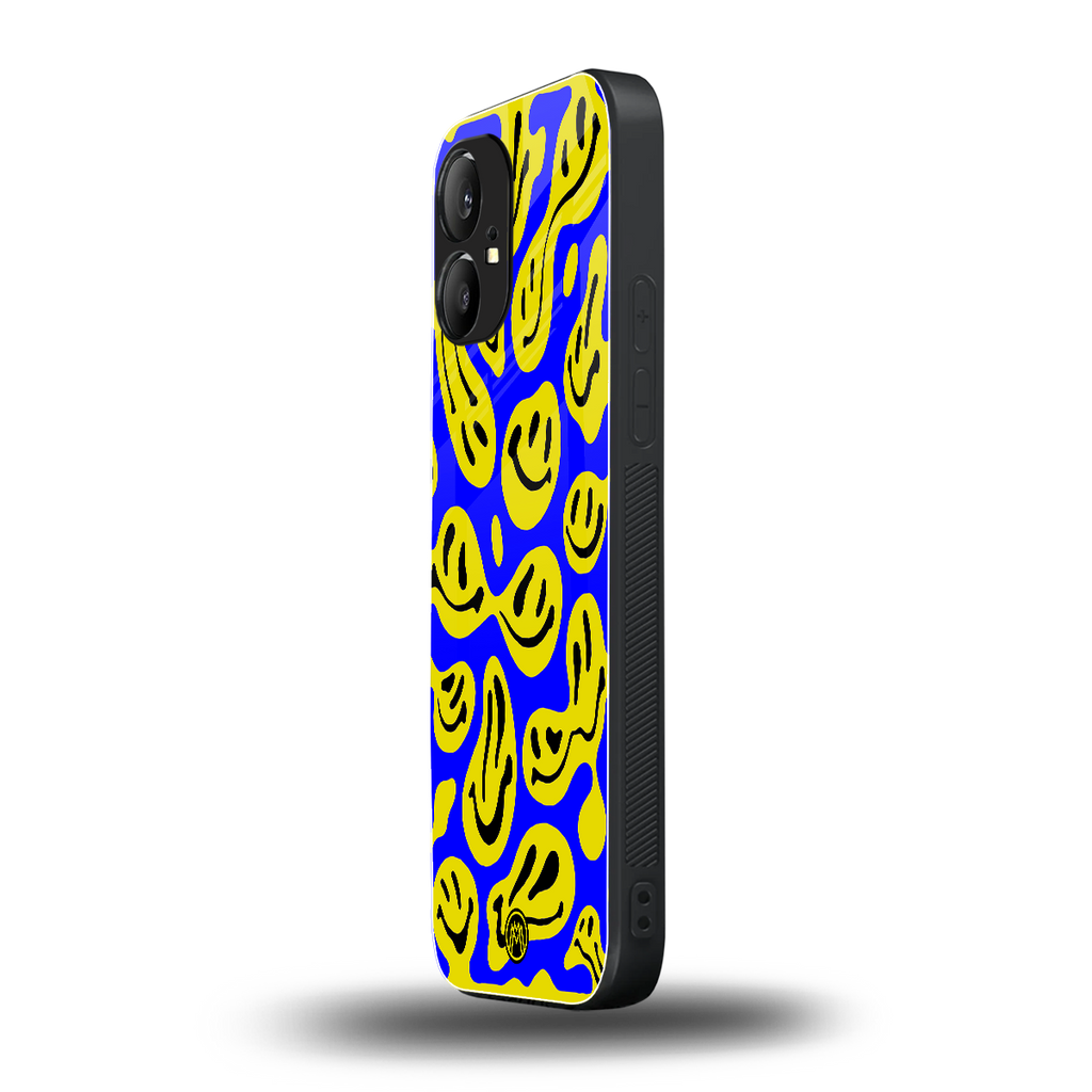 acid smiles yellow blue back phone cover | glass case for nothing phone 1