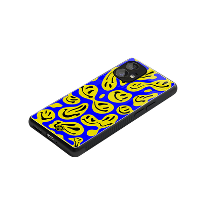 acid smiles yellow blue back phone cover | glass case for nothing phone 1