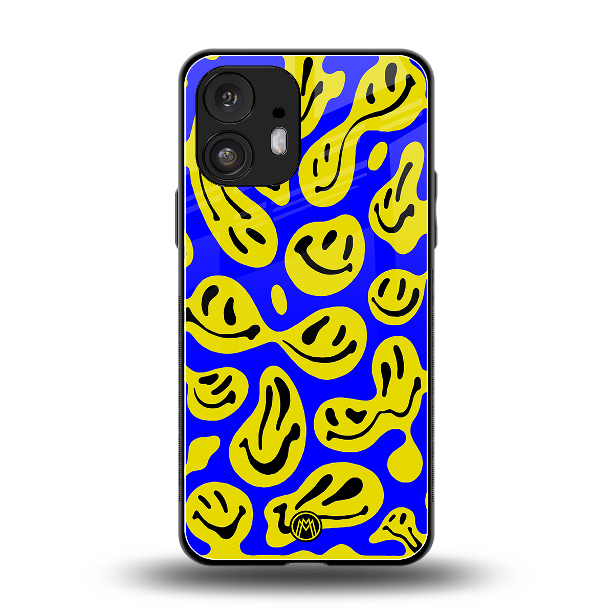 acid smiles yellow blue back phone cover | glass case for nothing phone 2