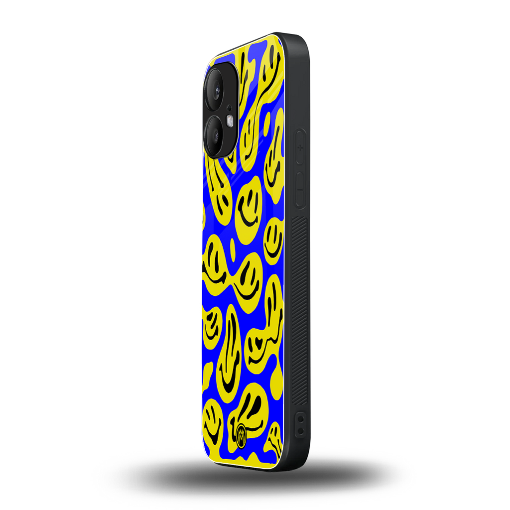 acid smiles yellow blue back phone cover | glass case for nothing phone 2