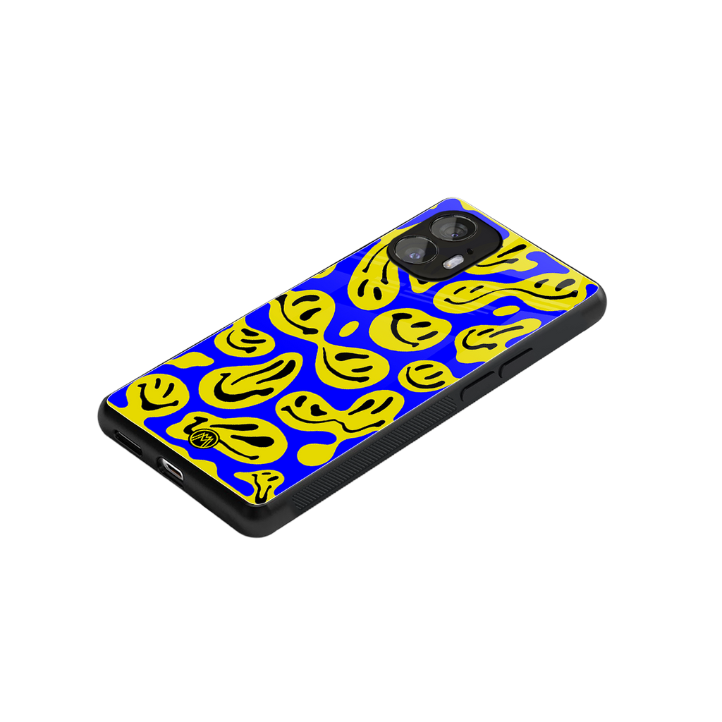acid smiles yellow blue back phone cover | glass case for nothing phone 2