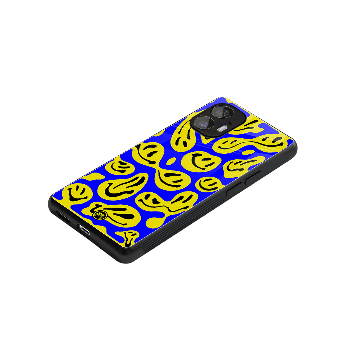 acid smiles yellow blue back phone cover | glass case for nothing phone 2