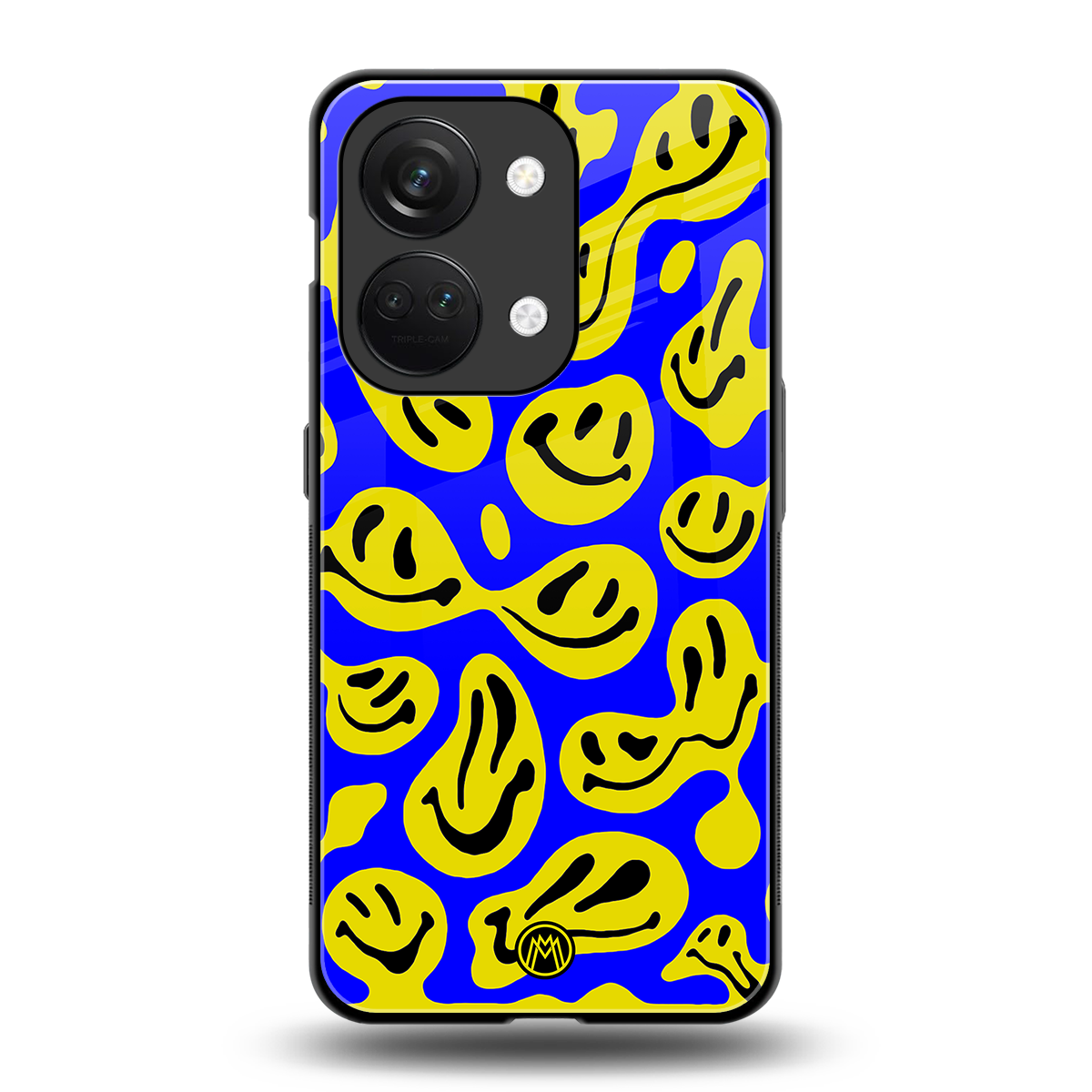 acid smiles yellow blue back phone cover | glass case for oneplus nord 3
