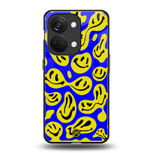 acid smiles yellow blue back phone cover | glass case for oneplus nord 3