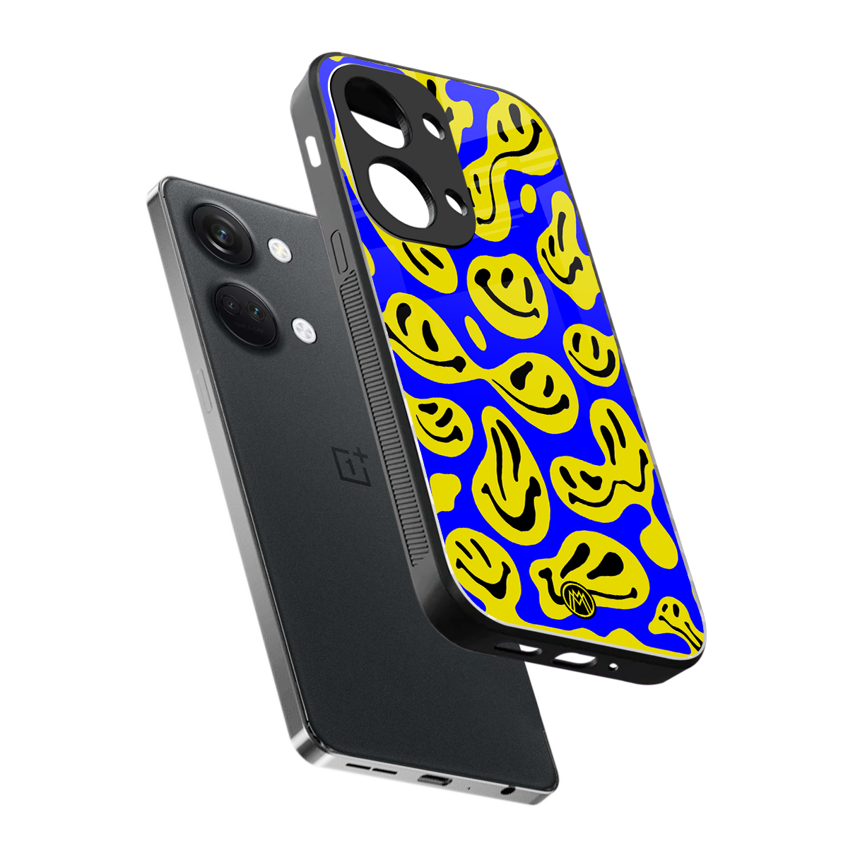 acid smiles yellow blue back phone cover | glass case for oneplus nord 3