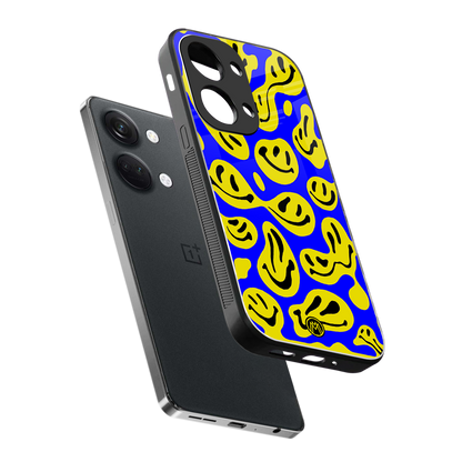 acid smiles yellow blue back phone cover | glass case for oneplus nord 3