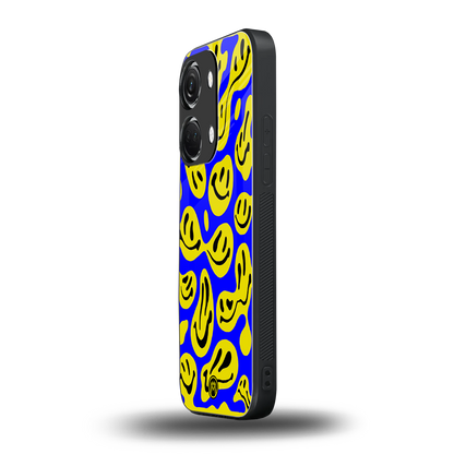 acid smiles yellow blue back phone cover | glass case for oneplus nord 3