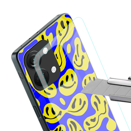 acid smiles yellow blue back phone cover | glass case for oneplus nord 3