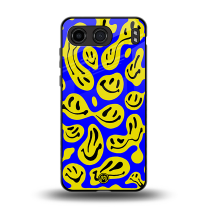 acid smiles yellow blue back phone cover | glass case for oneplus nord 4