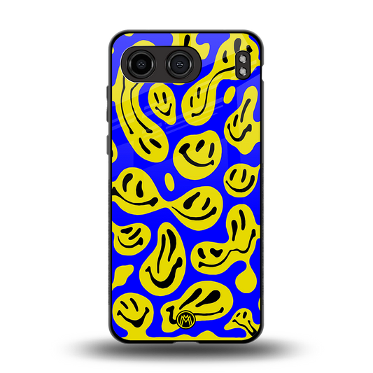 acid smiles yellow blue back phone cover | glass case for oneplus nord 4