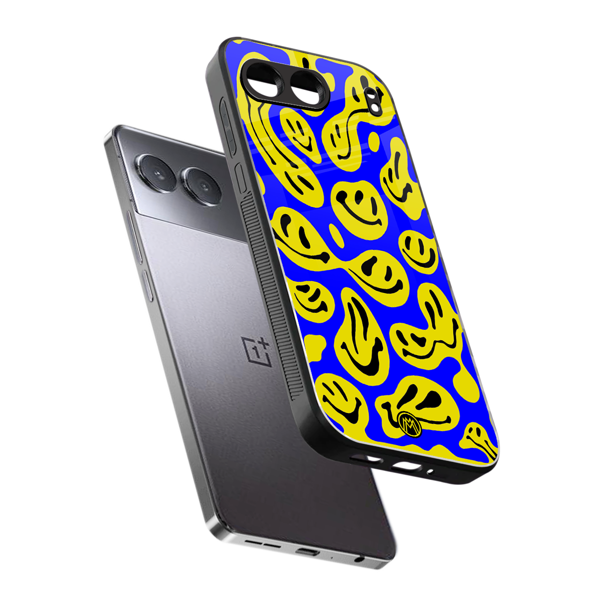 acid smiles yellow blue back phone cover | glass case for oneplus nord 4