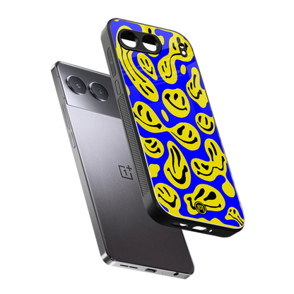 acid smiles yellow blue back phone cover | glass case for oneplus nord 4