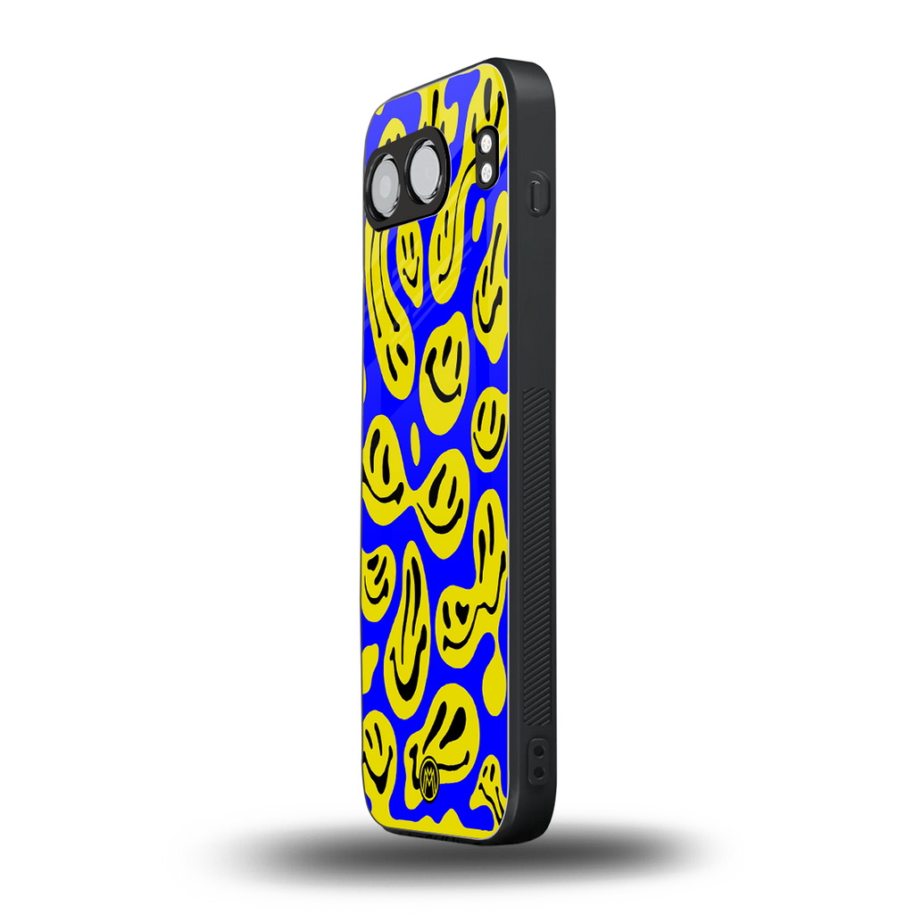 acid smiles yellow blue back phone cover | glass case for oneplus nord 4